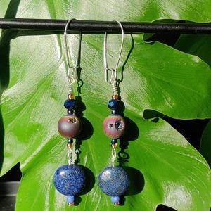 Groovy Lapis Lazuli & Titanium Quartz Handmade Earrings ✨